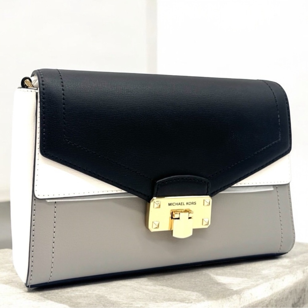 Michael Kors Kinsley Medium Shoulder Flap Crossbody Bag Optic White Multi - Picture 3 of 9